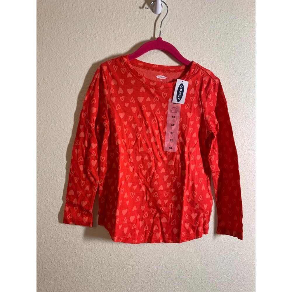 NWT Old Navy Heart Print Long Sleeve T-Shirts Toddler Girls Size 5T Red AC3